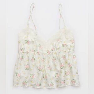 Aerie Floral Satin Lace Trim Pajama Set Size Small NWT